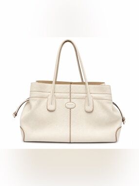 TOD'S Cream-White Pebbled Leather Tote with Top Handles